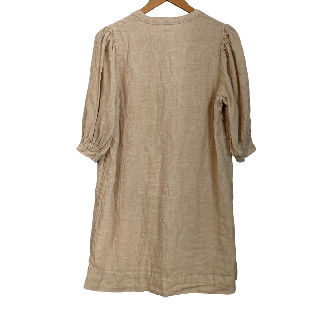 Lilly Pulitzer Mialeigh Lagoon Linen Dress 6 Beige Shift Puff Sleeve Coastal - Picture 4 of 14